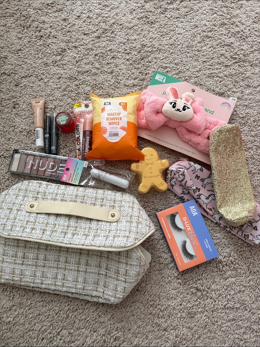 Plush Pink Bunny Headband for Hair and Skincare Routines